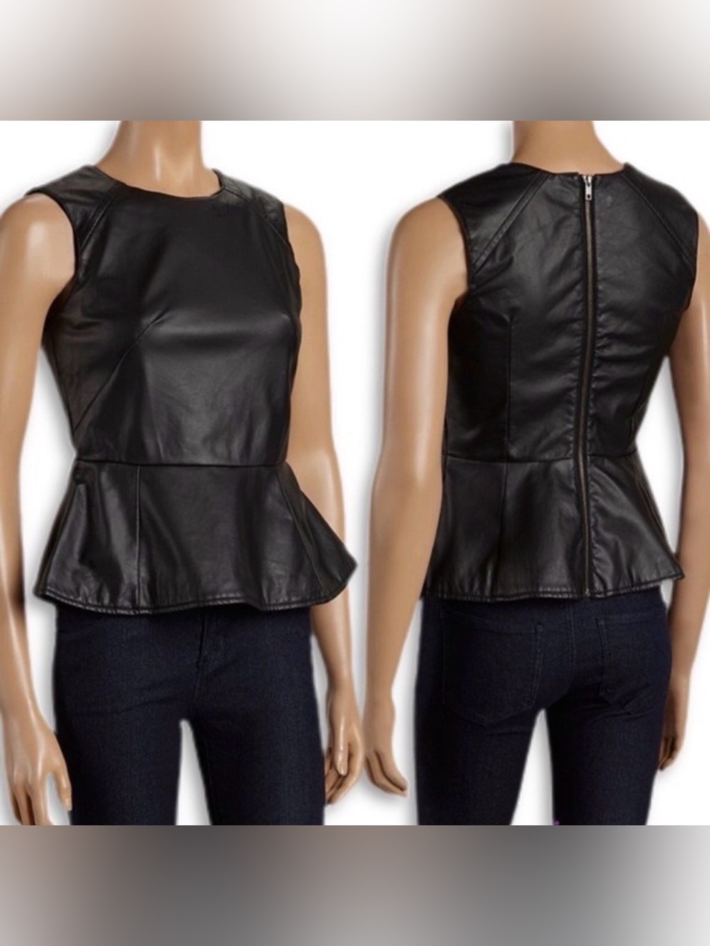 Last Kiss Black Faux Leather Sleeveless Peplum Top Size Small